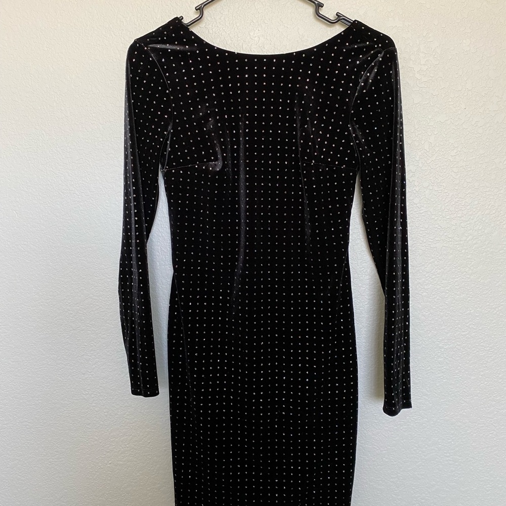 Express Womens Black Velvet Dress with Silver Dots XS